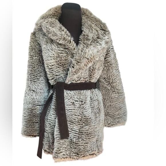 Vtg Faux Fur Old Money Mobwife Boho Glam Elegant Timeless Tie Belt  Coat M - Picture 2 of 8